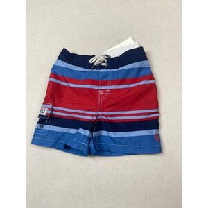 Ralph Lauren Baby Swim Trunks 18M Red Blue Striped Board Shorts NWT Mesh Lined‎